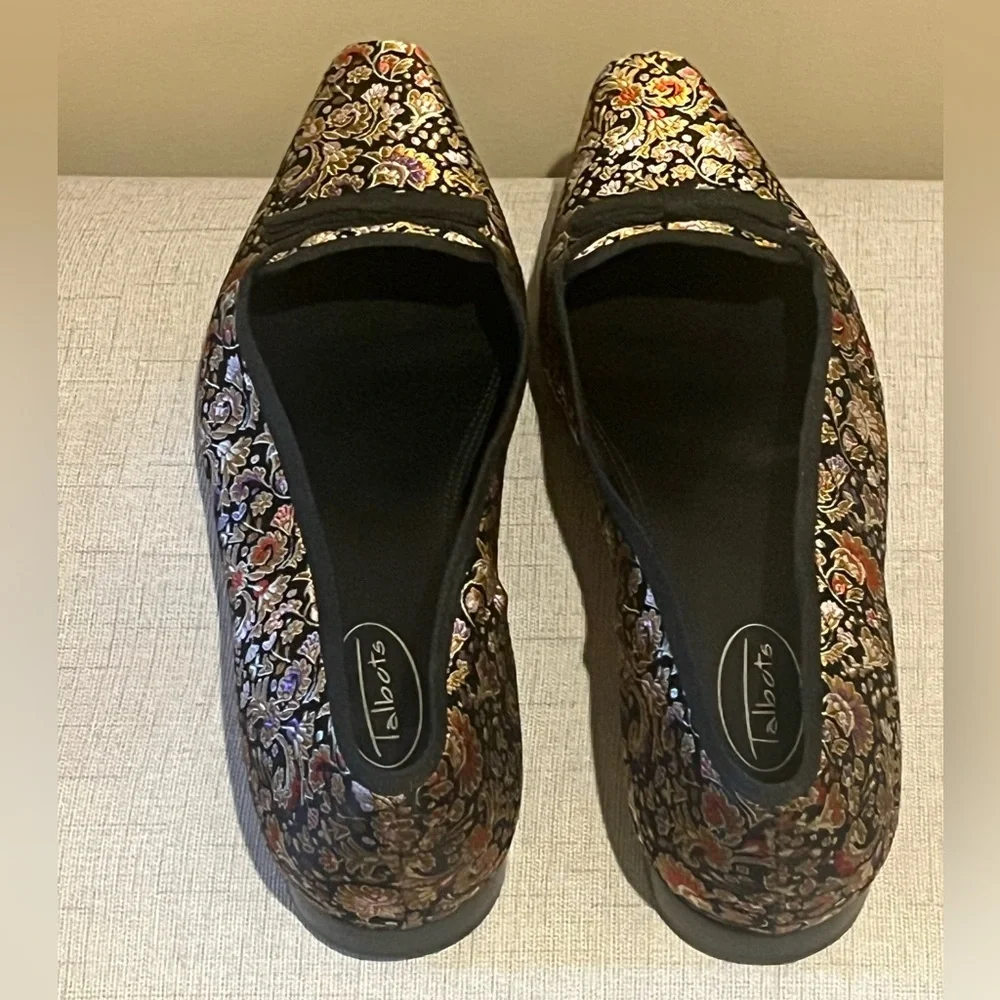 Talbots Black Sarin Floral Brocade Pointed Flats